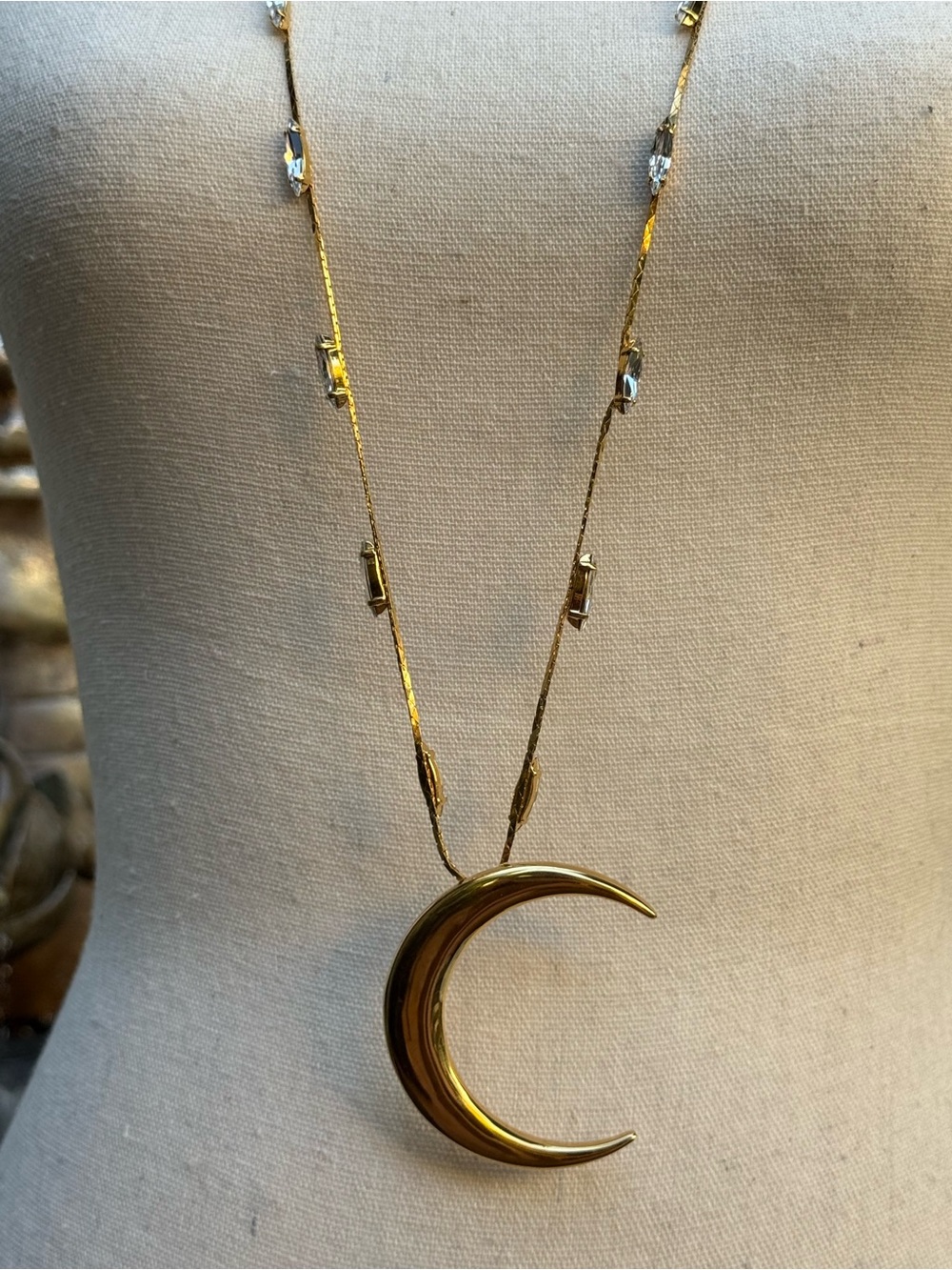 Saint Laurent Crescent Moon Pendant Necklace Gold